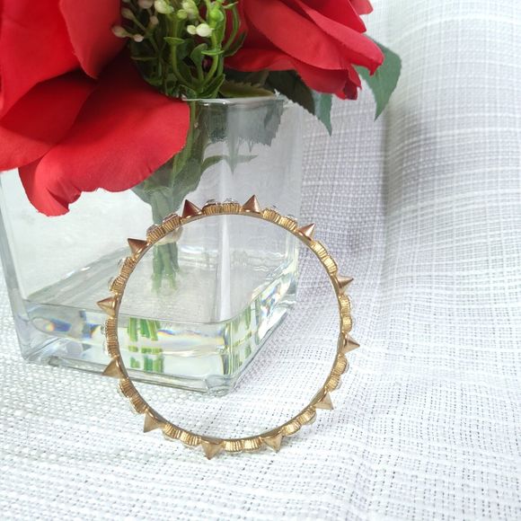 Gold Color Spike Bracelet Bangle With Sparkly Rhinestones Punk Rock Goth Alt - Picture 4 of 5